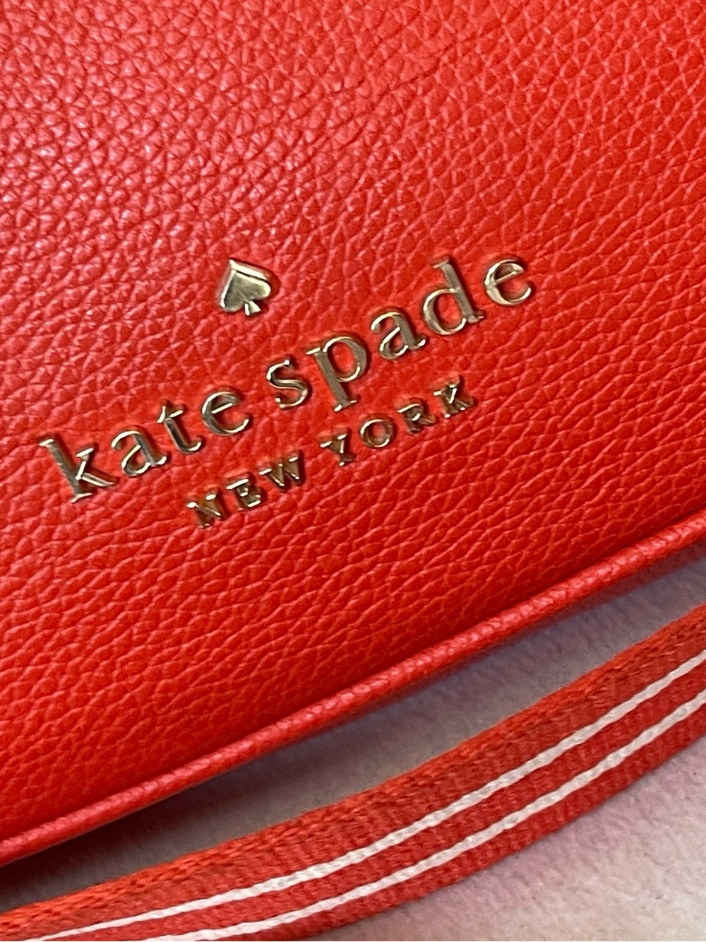 kate spade Red Pebbled Leather Crossbody with Striped Strap - Picture 2 of 11